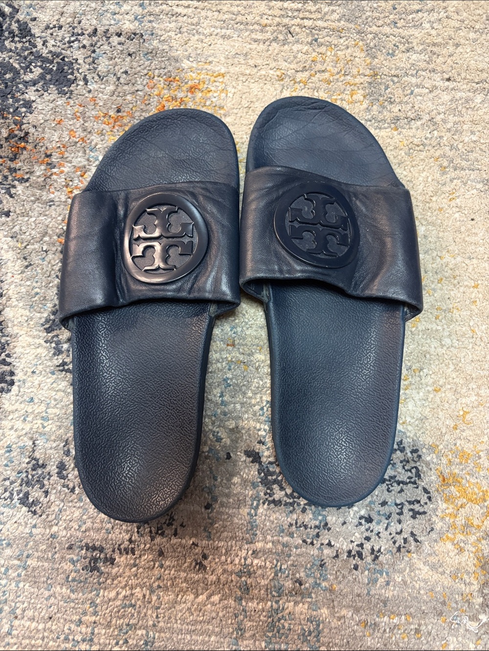 Tory Burch Black Men's Slide Sandals with Logo Medallion